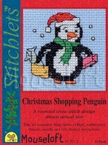 Mouseloft Christmas Shopping Penguin Card Christmas Stitchlets cross stitch kit